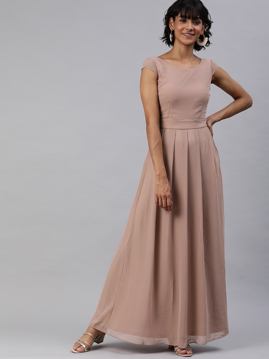 

London Rag Women Mauve Solid Smocked Maxi Dress