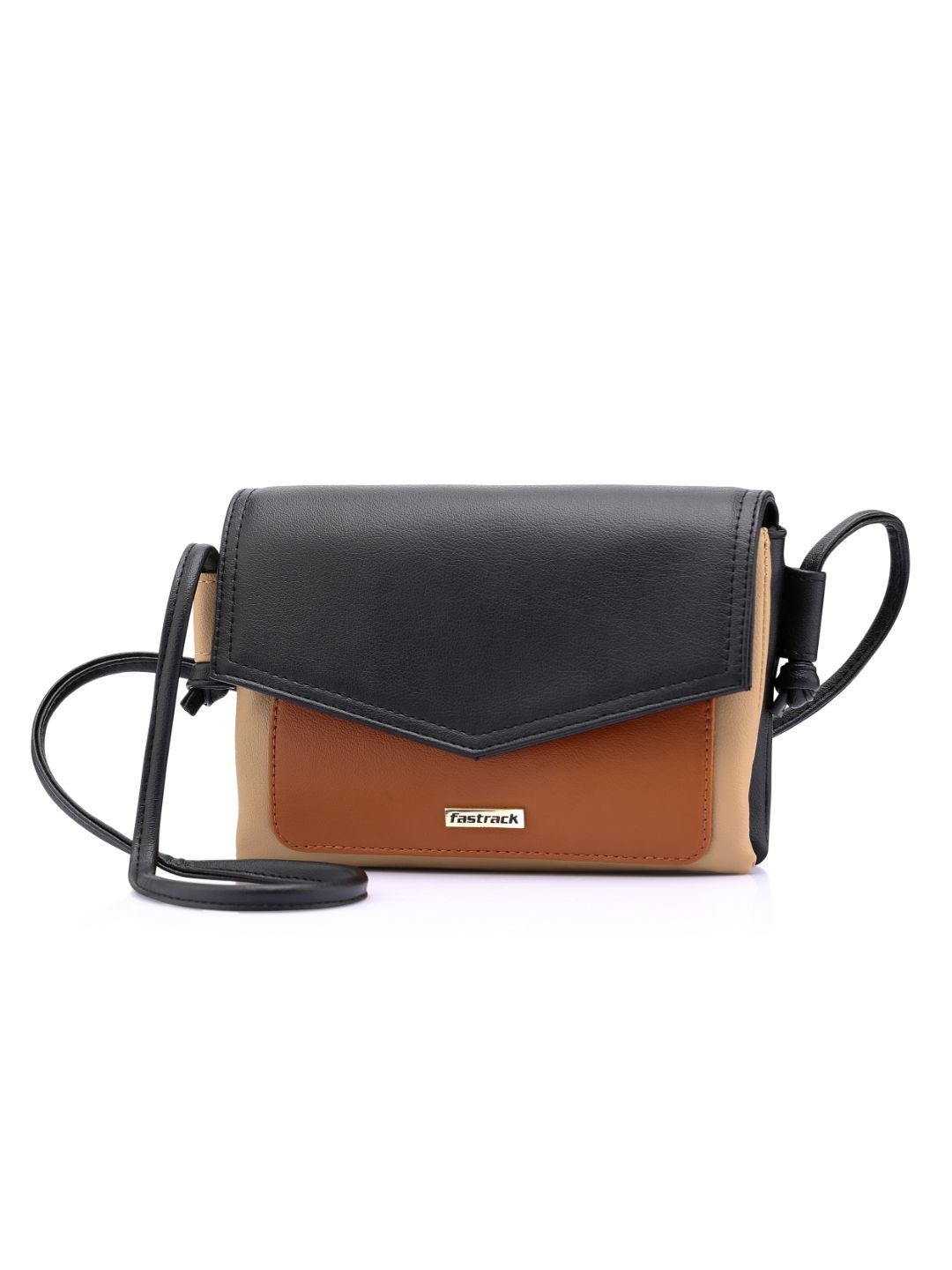 

Fastrack Women Tan Colourblocked PU Structured Sling Bag