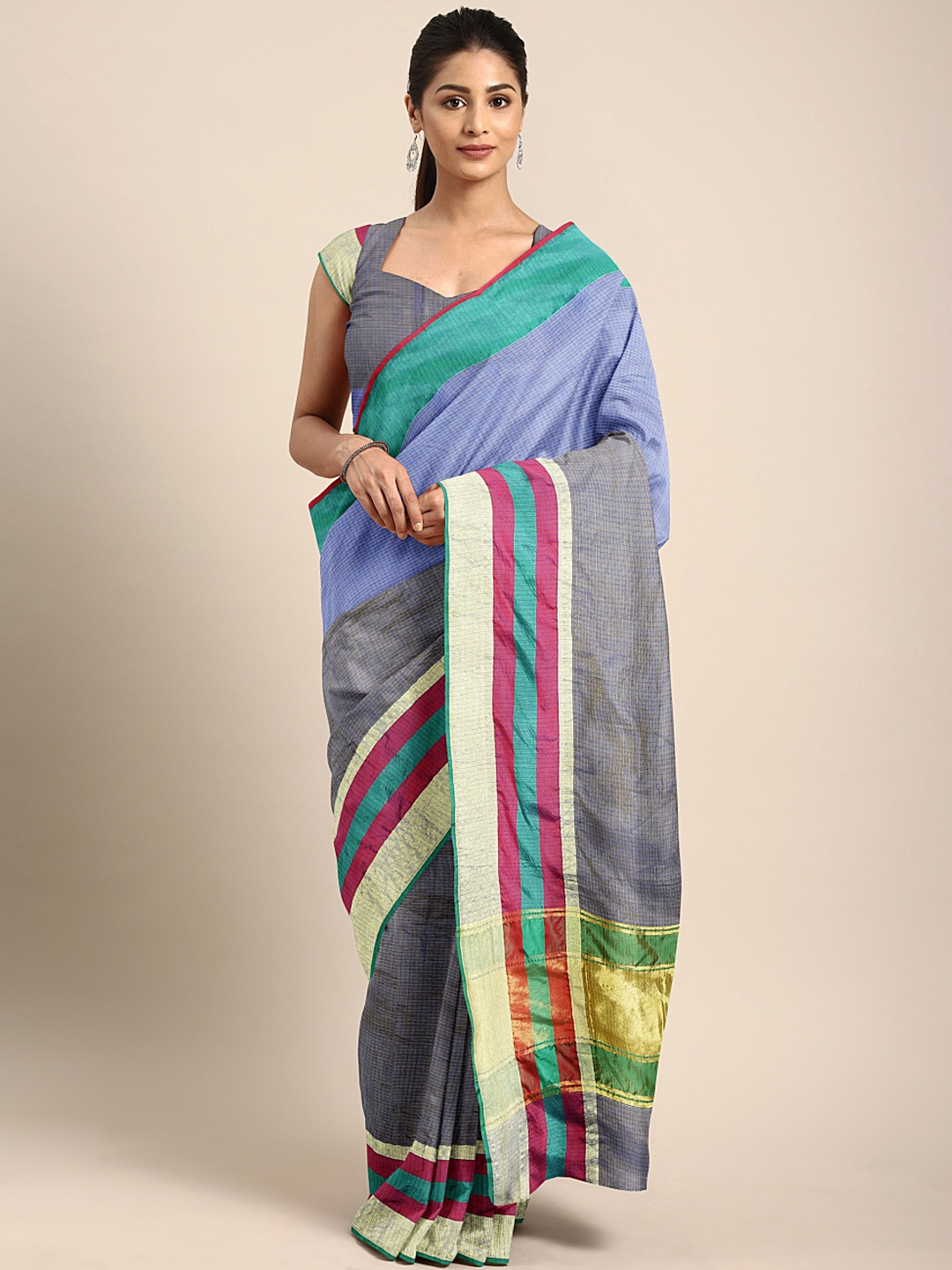 

KALINI Women Blue Woven Design Kota Saree