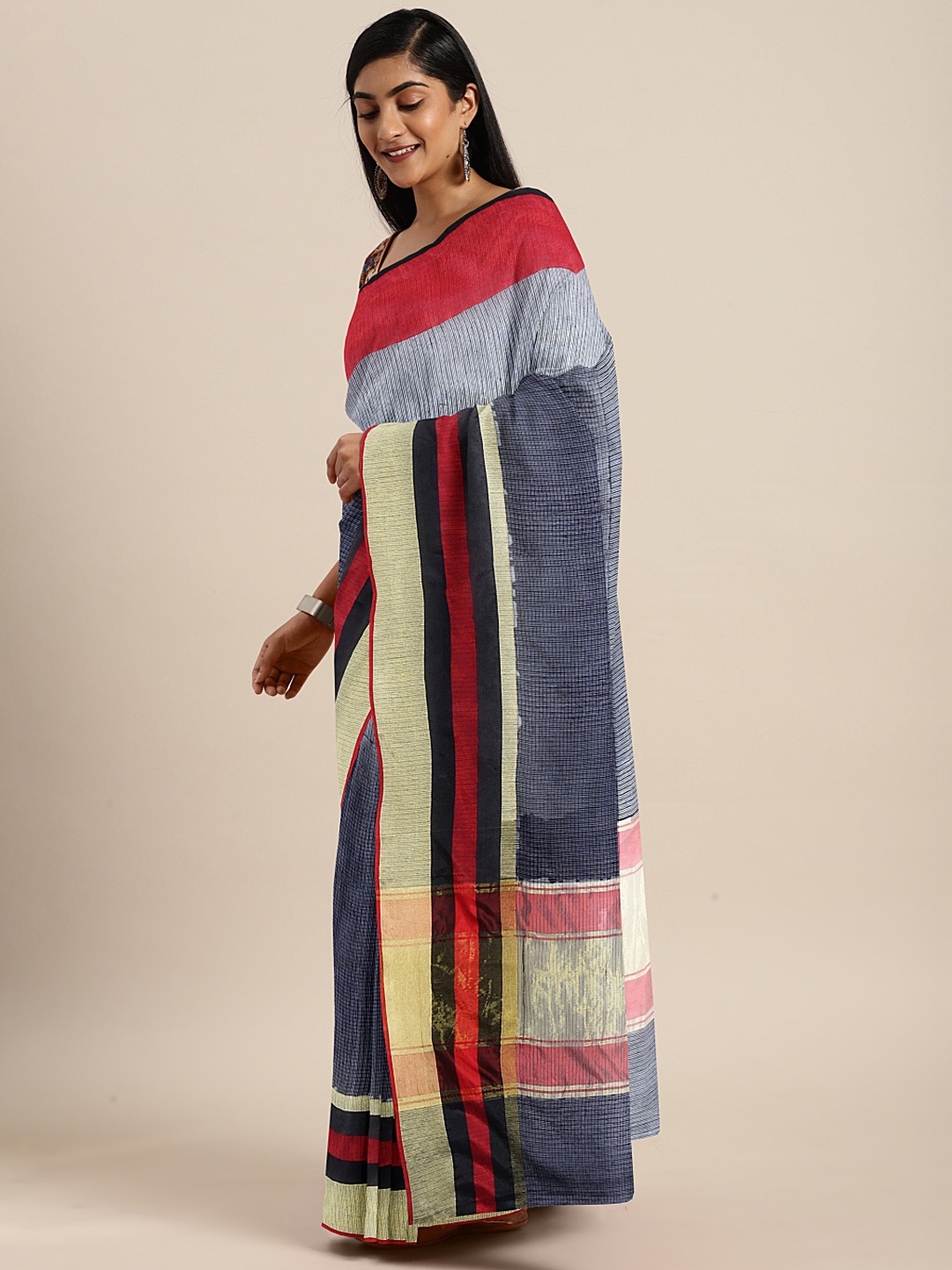 

KALINI Women Blue & Black Woven Design Kota Saree