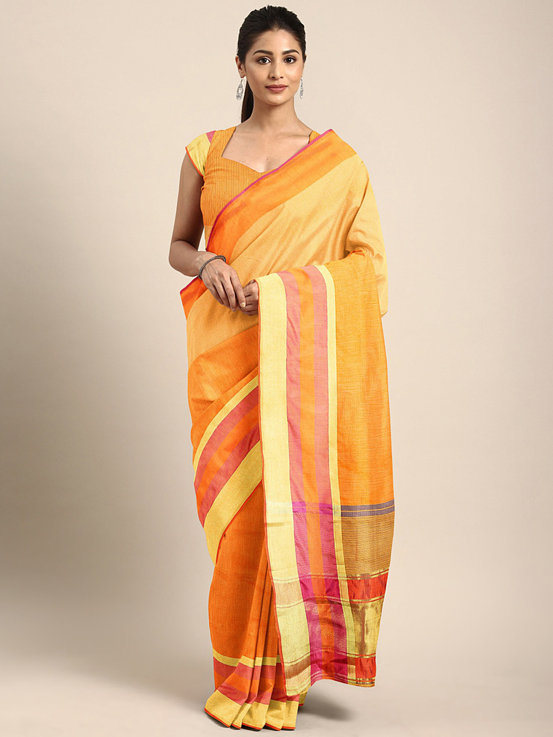 

KALINI Women Orange Woven Design Kota Saree