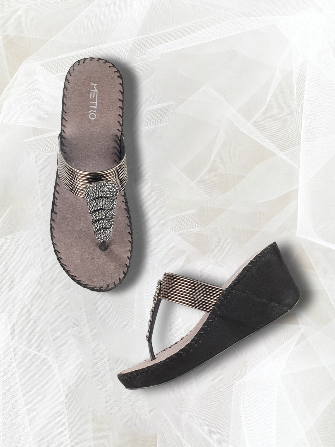 

Metro Women Silver-Toned Embellished Wedges