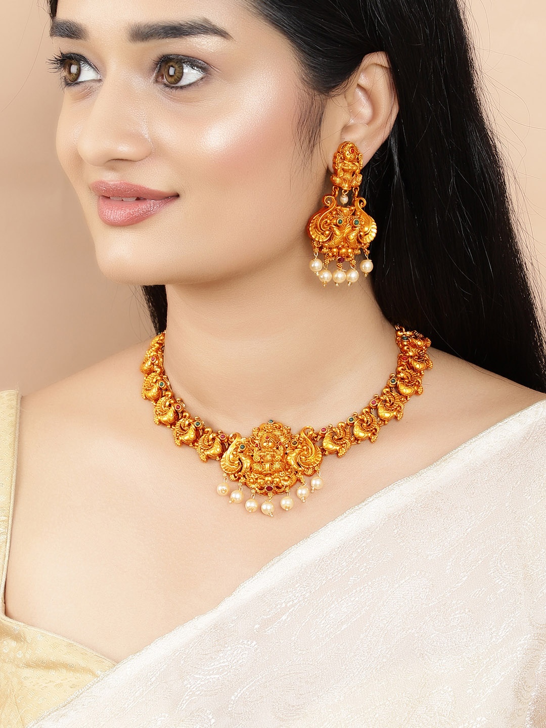 

Rubans 22K Gold Plated Handcrafted Traditional Temple Jewellery Set