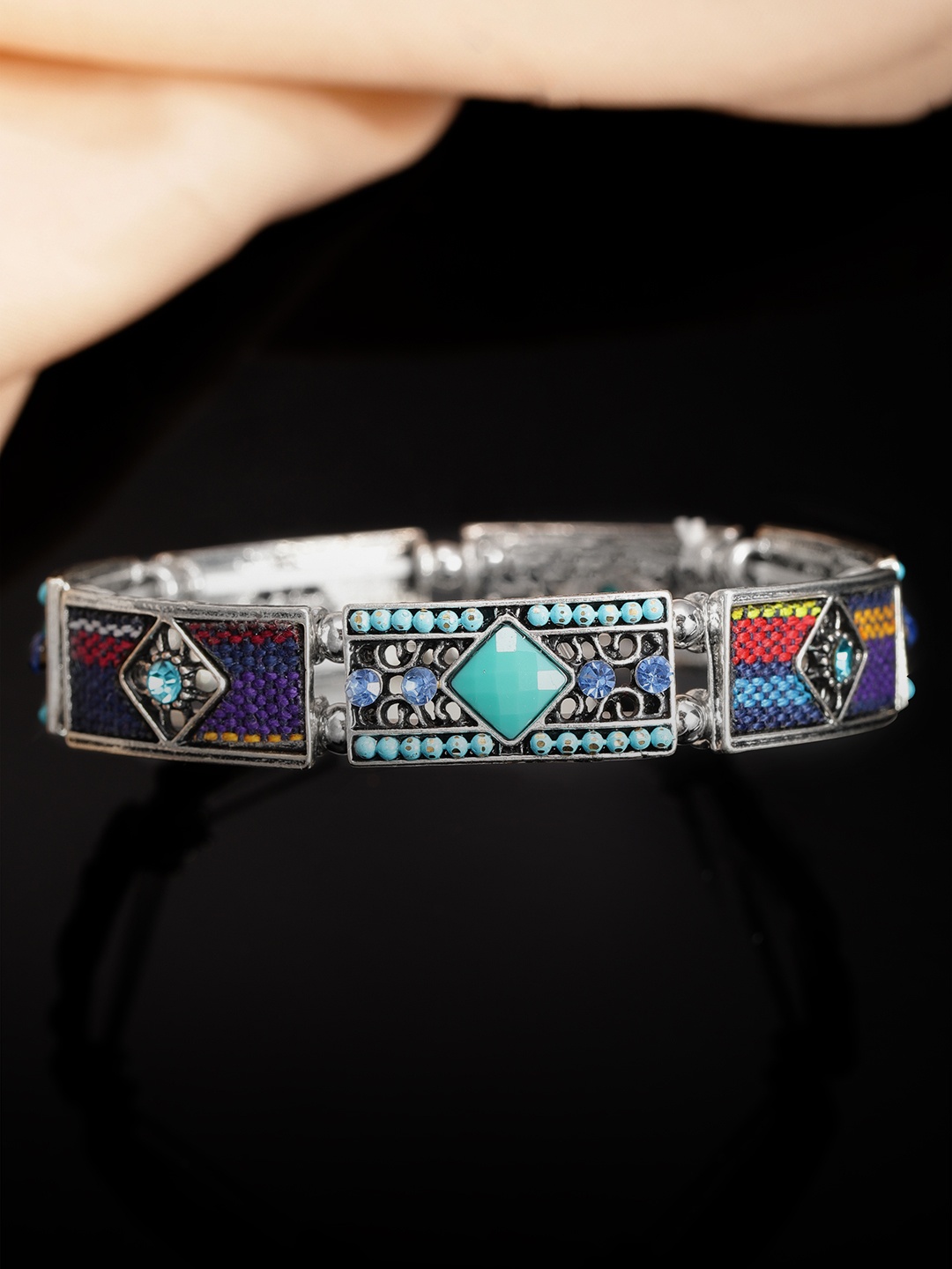 

Rubans Silver-Plated & Turquoise Blue Oxidised Handcrafted Bracelet