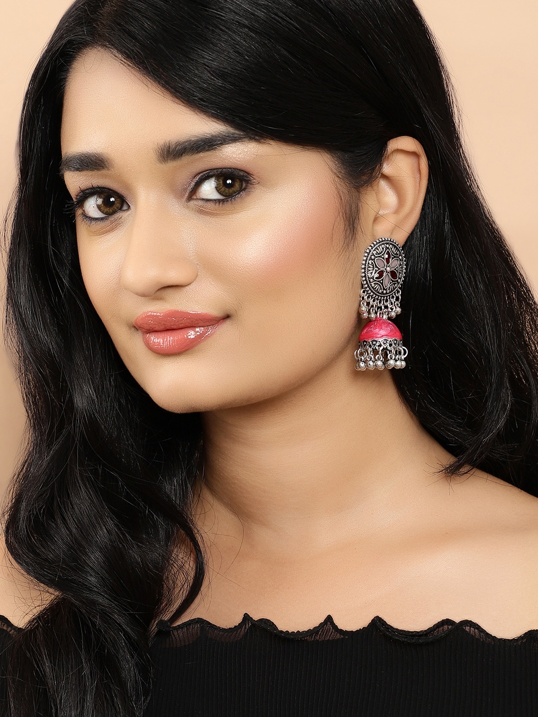 

Rubans Silver-Plated Oxidised Handcrafted Classic Jhumkas