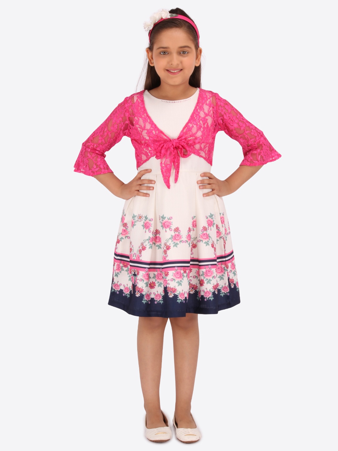 

CUTECUMBER Girls Pink Printed Fit and Flare Dress