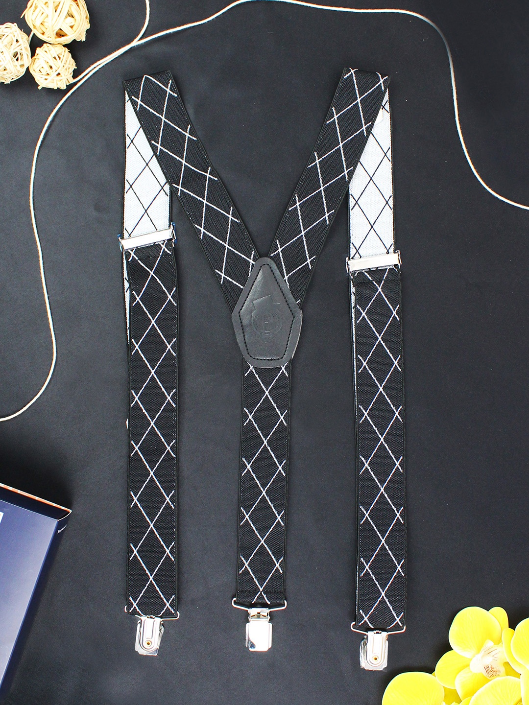 

PELUCHE Men Black & White Checked Suspenders