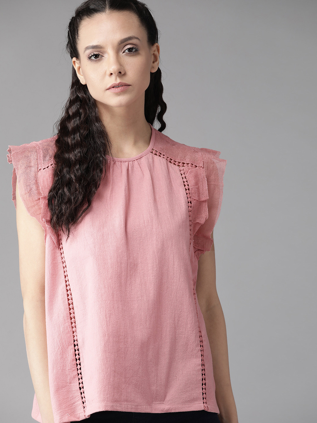 

Roadster Women Pink Embroidered Detail A-Line Top