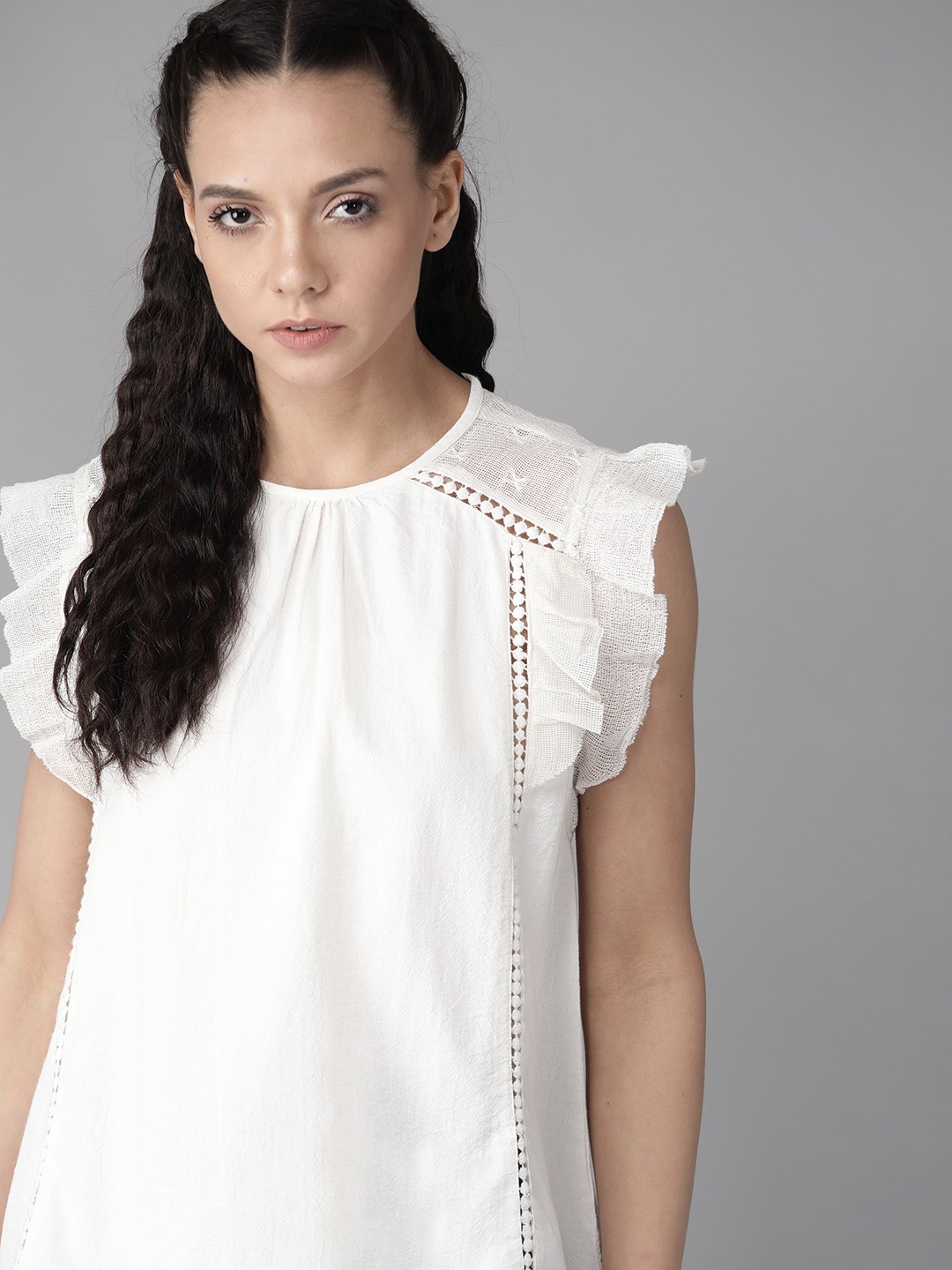 

Roadster Women Off-White Embroidered Detail A-Line Top