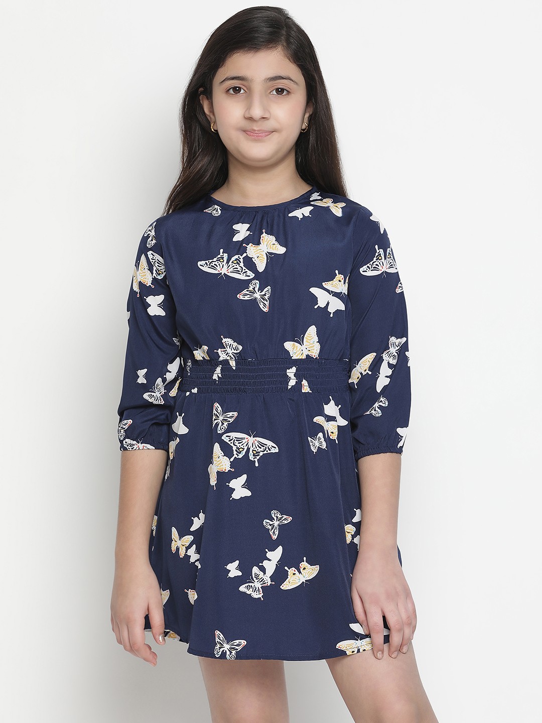

Oxolloxo Girls Navy Blue Printed Blouson Dress