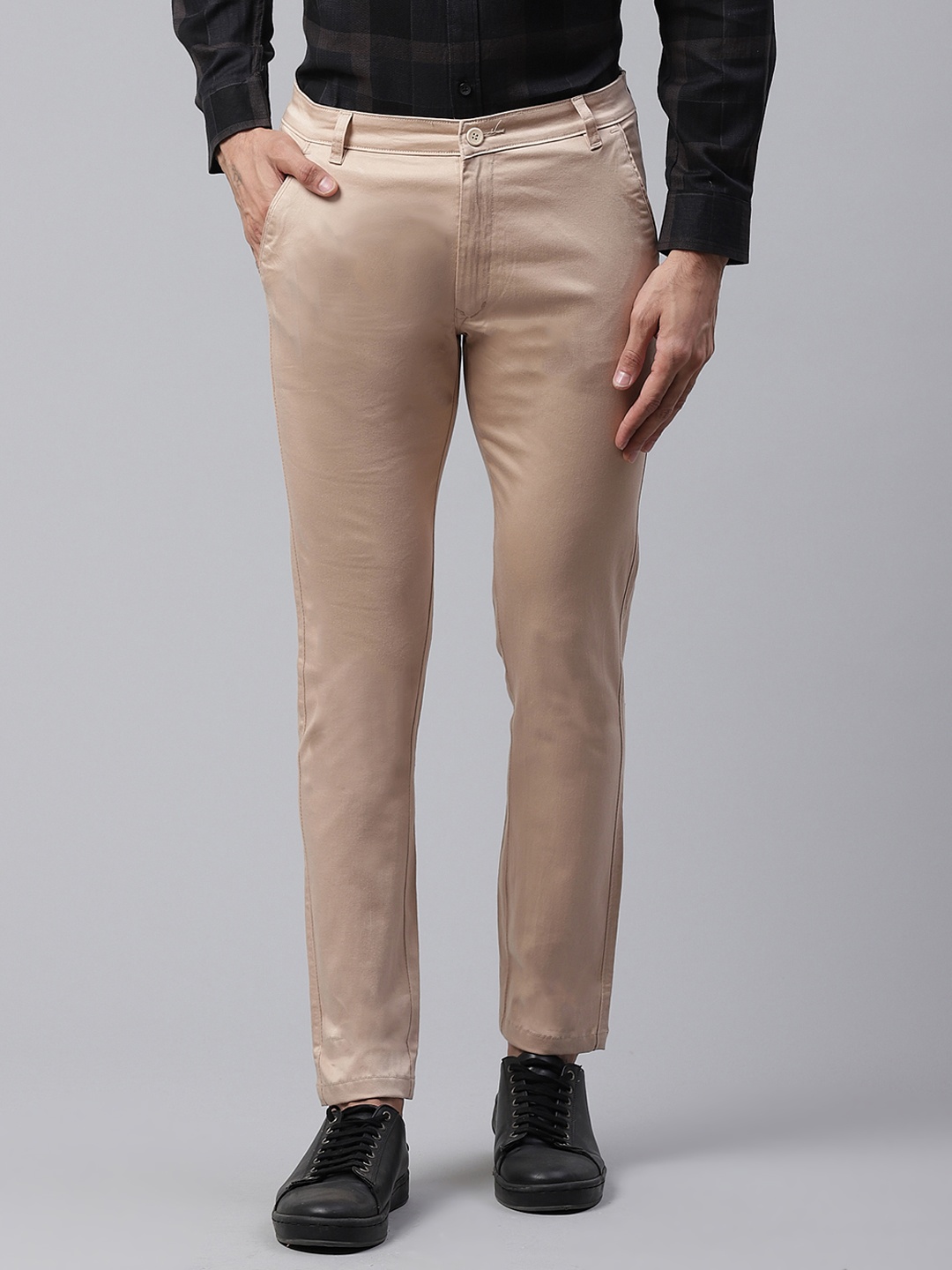 

DENNISON Men Beige Smart Skinny Fit Solid Chinos