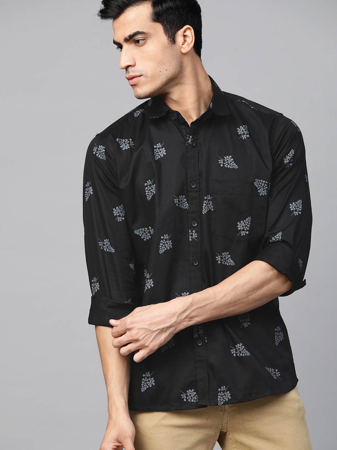 

DENNISON Men Black & Grey Comfort Slim Fit Floral Print Casual Shirt