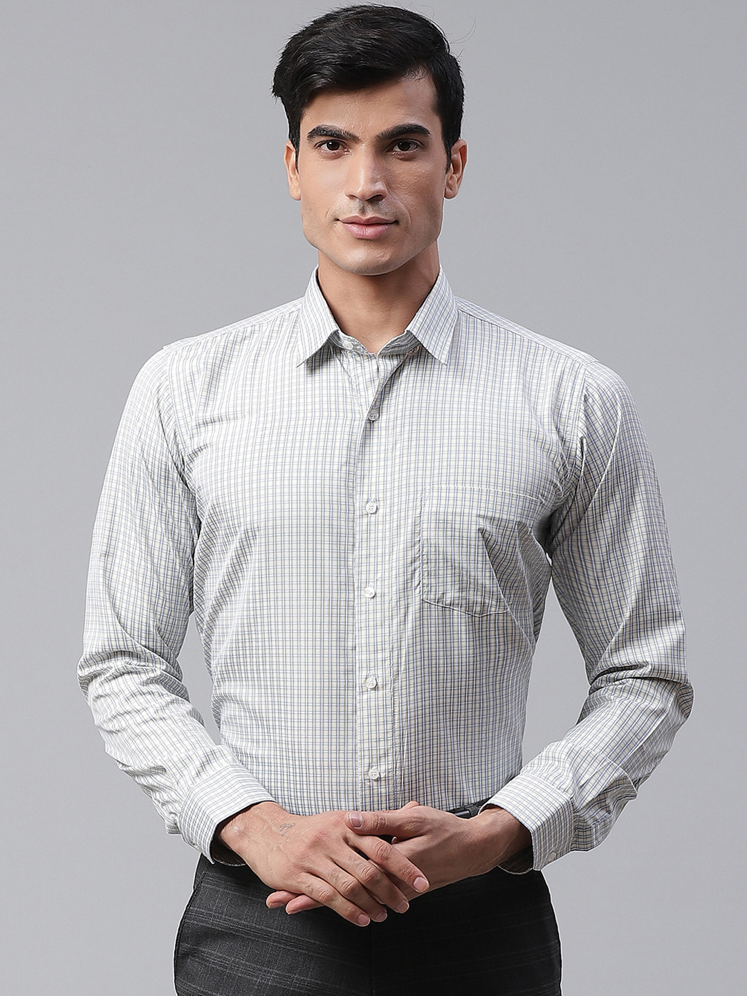 

DENNISON Men Blue & Yellow Smart Slim Fit Checked Formal Shirt