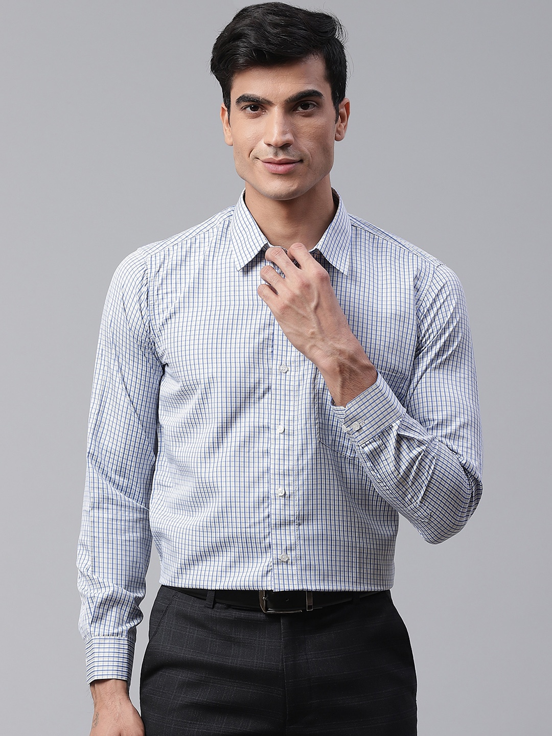 

DENNISON Men White & Yellow Smart Slim Fit Checked Formal Shirt