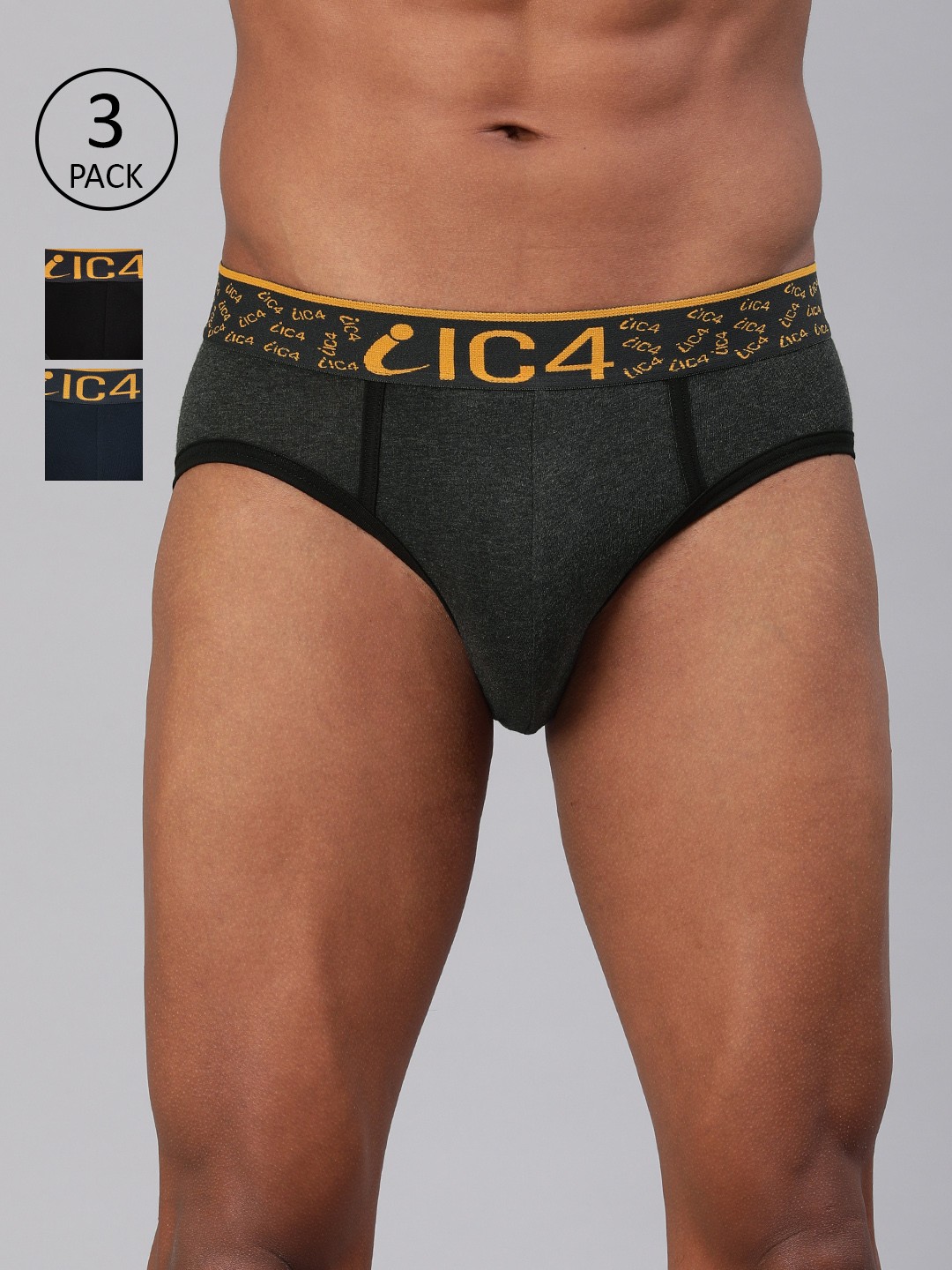 

Pack of 3 IC4 Men's Black and Orange Solid Fashion Brief, Charcoal