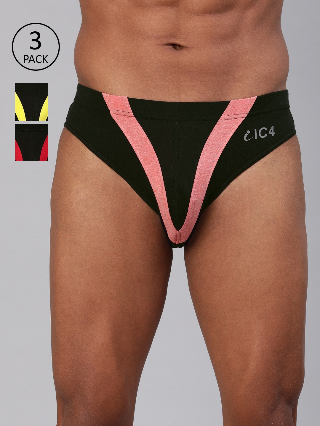 

IC4 Pack of 3 Men Black and Assorted Color Striped Fashion Brief