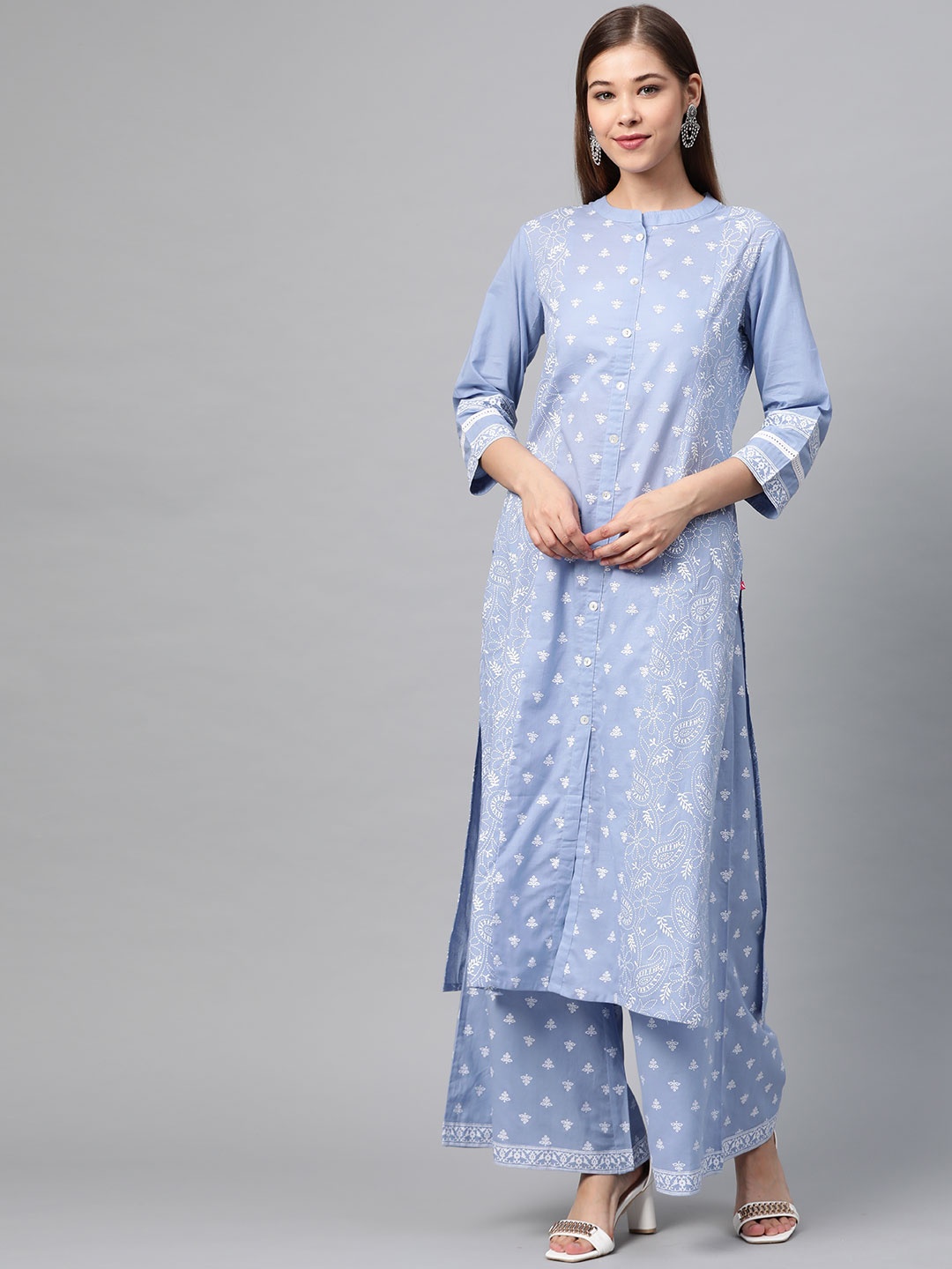 

Varanga Women Blue & Off-White Khari Print Kurta with Palazzos