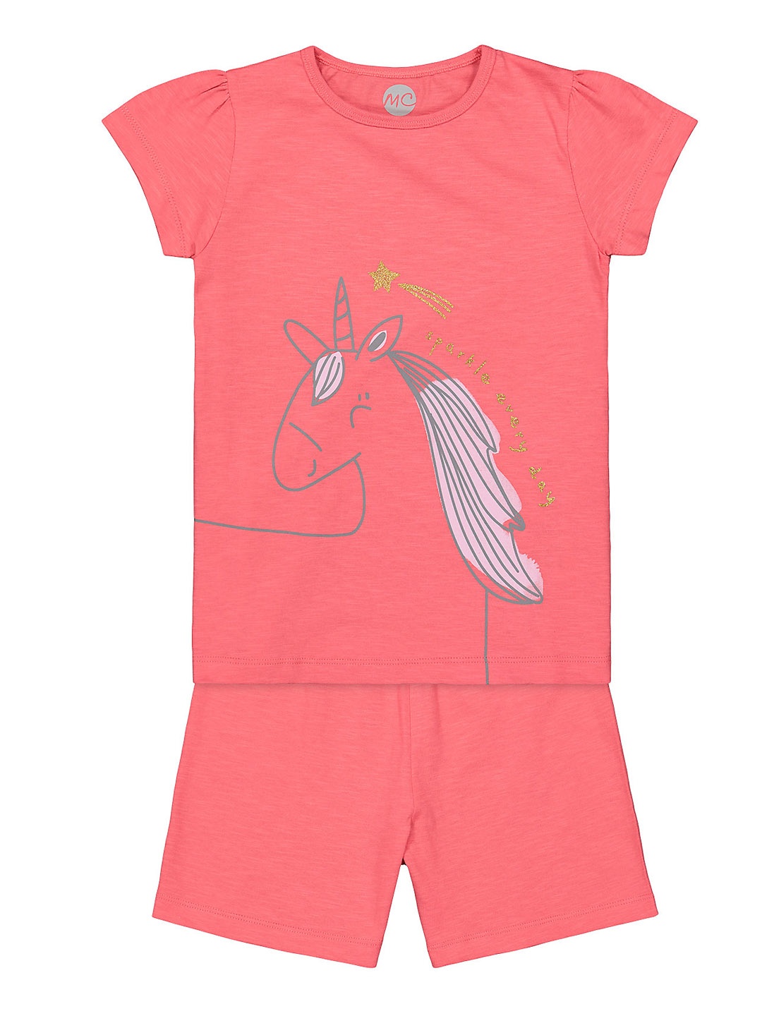 

mothercare Girls Coral Pink Printed Night suit