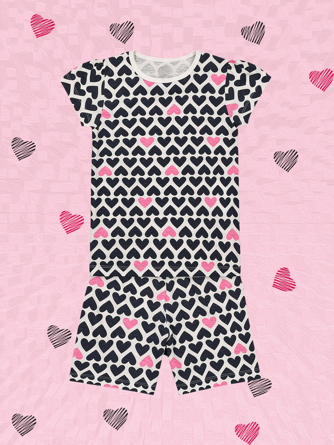 

mothercare Girls Black & Off-White Printed Night suit