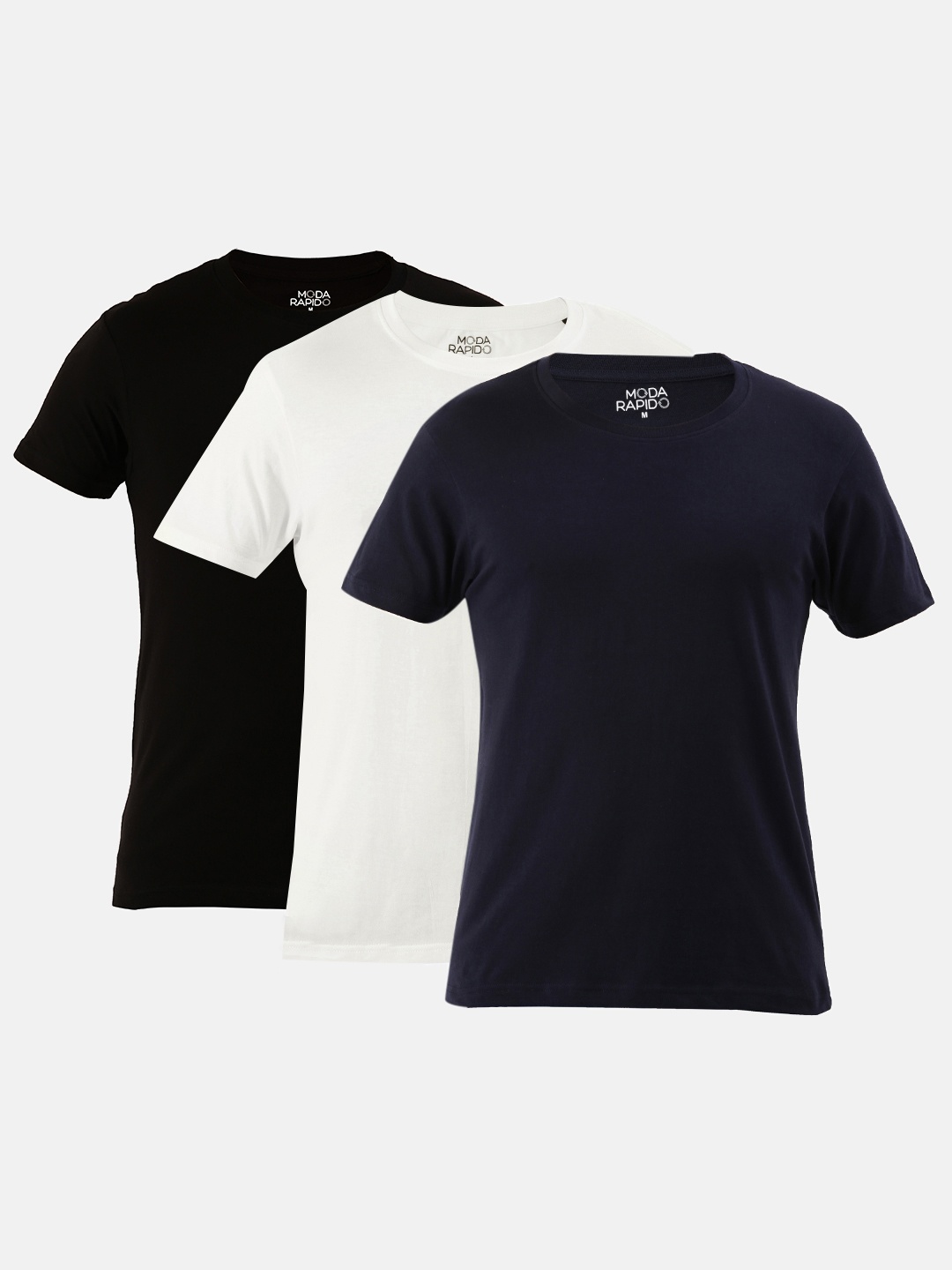

Moda Rapido Men Pack of 3 Multi-coloured Solid Round Neck Pure Cotton T-shirt, Navy blue