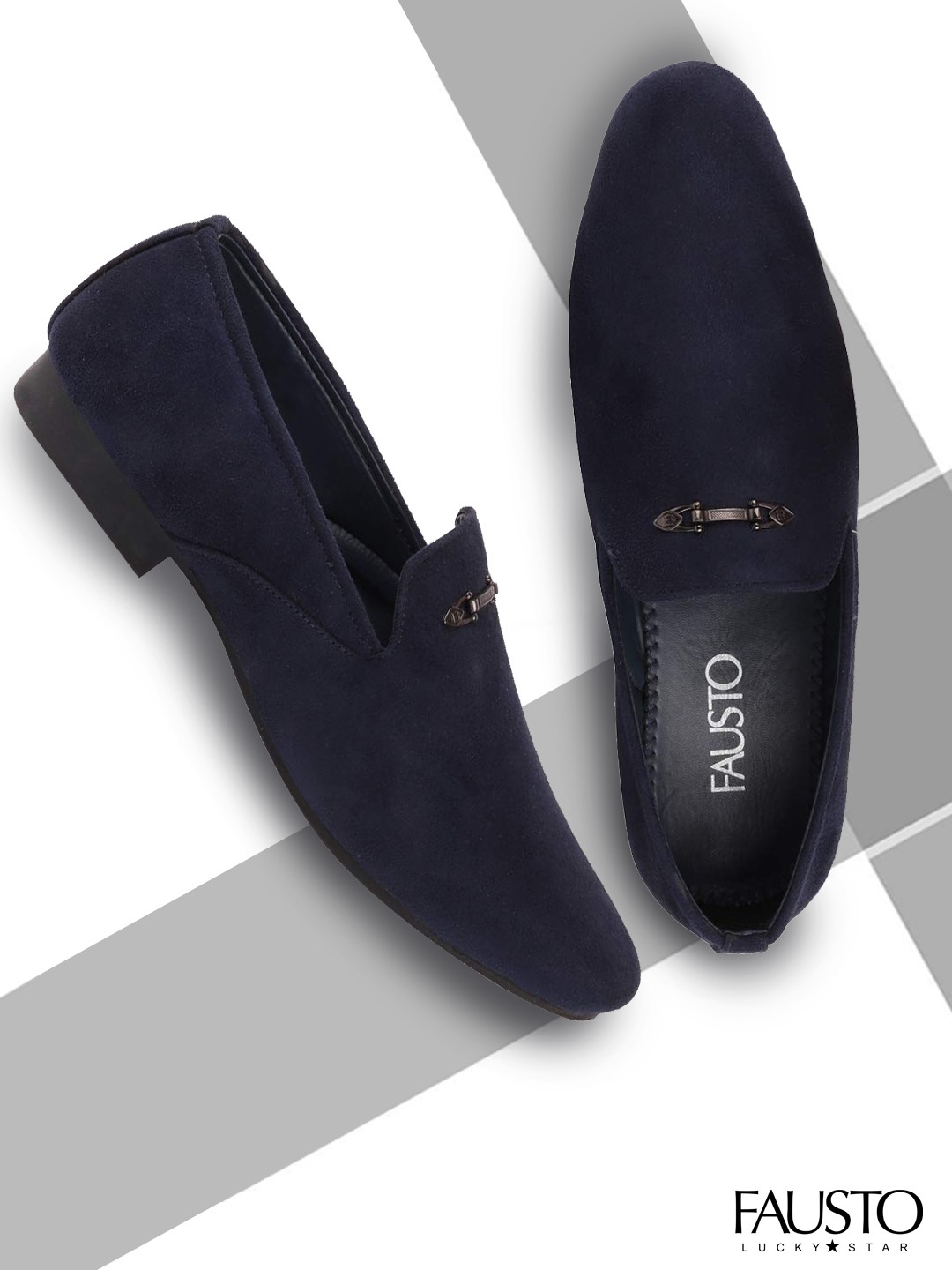 

FAUSTO Men Navy Blue Solid Lightweight Velvet Loafers