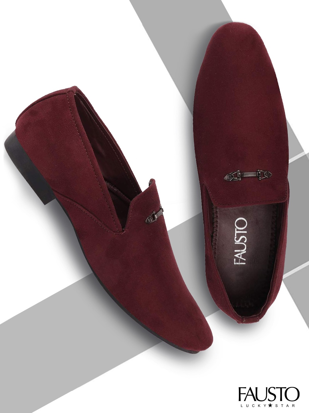 

FAUSTO Men Maroon Lightweight Velvet Horsebit Loafers