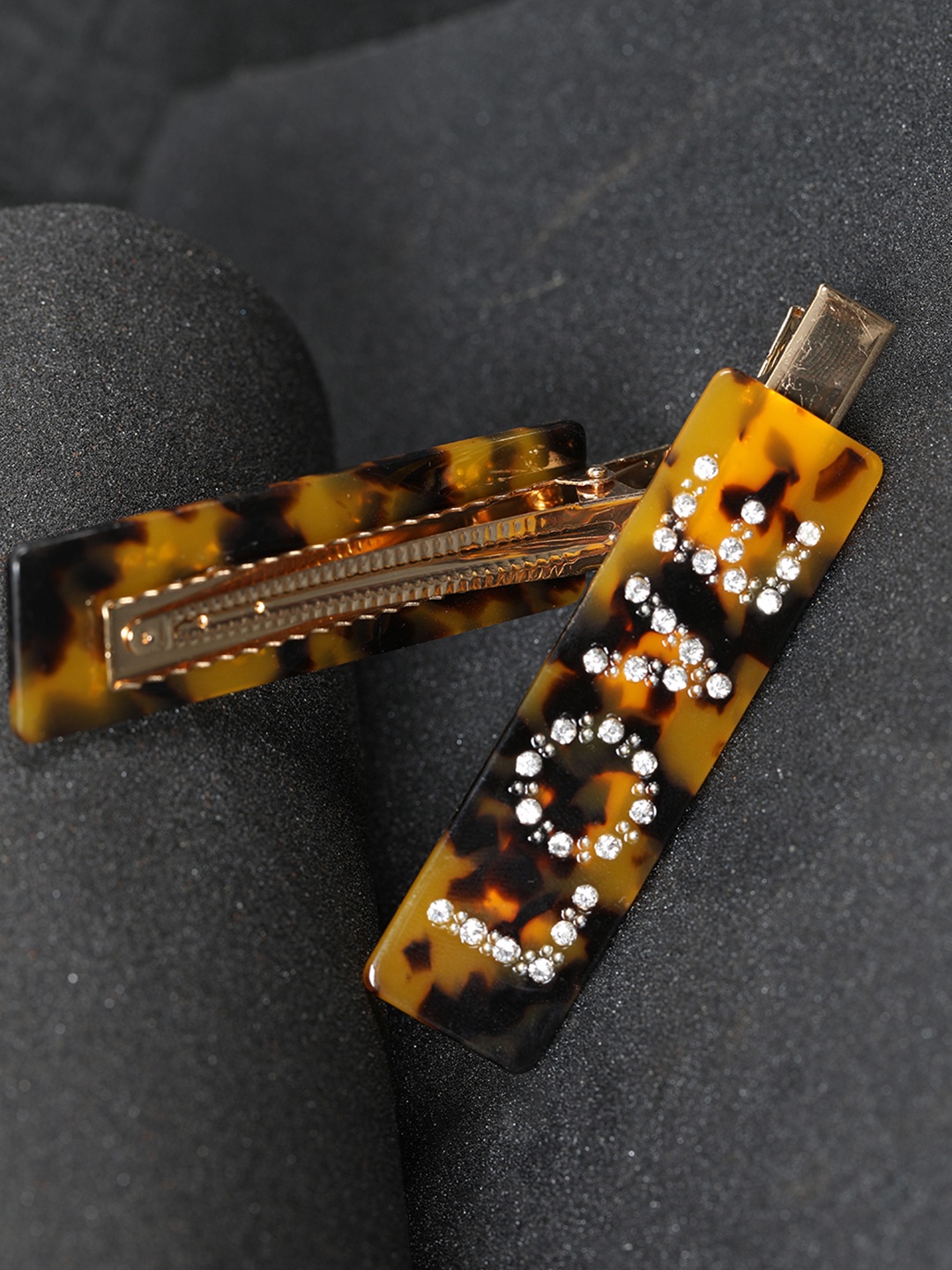 

Prita Women Set of 2 Brown & Mustard Yellow Gold-Plated AD-Studded Alligator Hair Clips