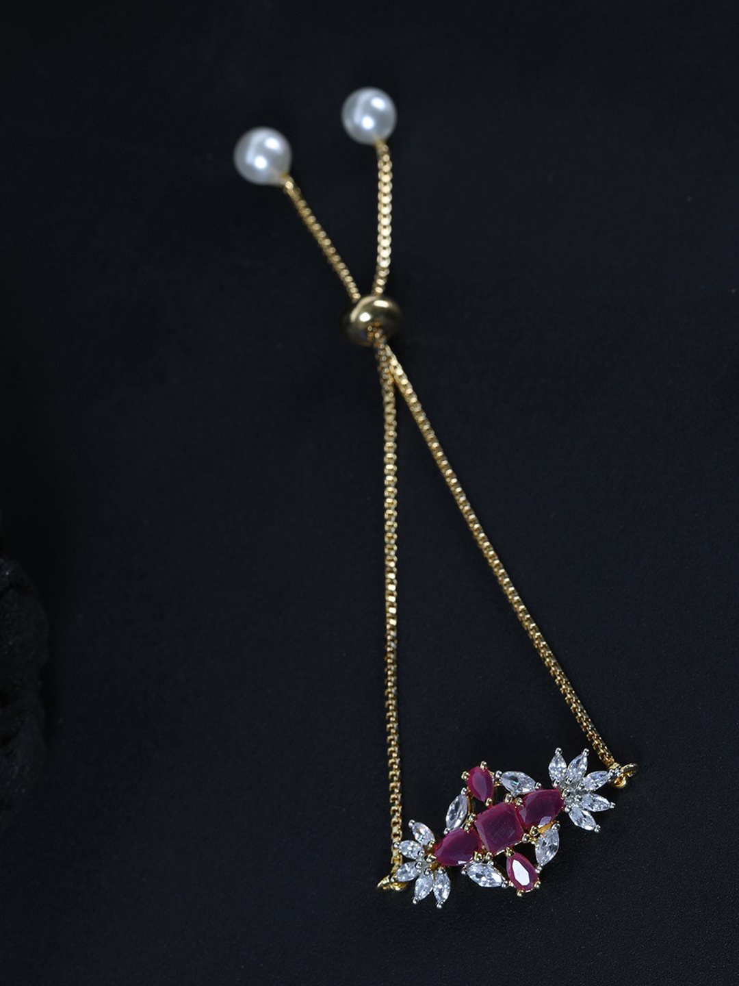 

Priyaasi Pink Gold-Plated CZ Studded & Beaded Handcrafted Bracelet
