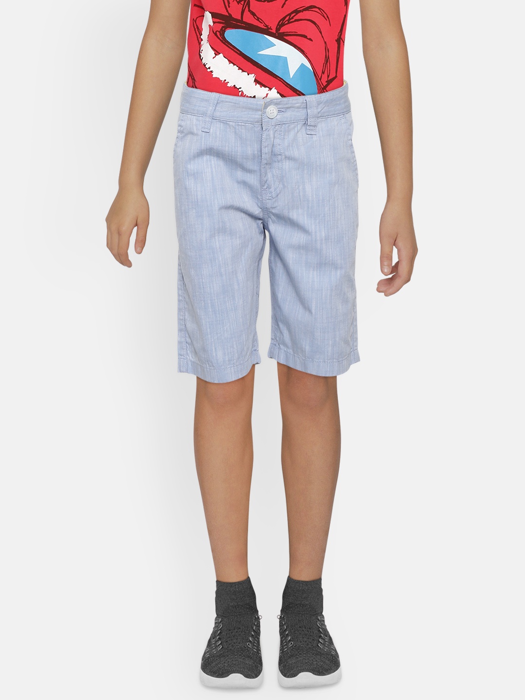 

United Colors of Benetton Boys Blue & White Self-Design Regular Fit Chino Shorts