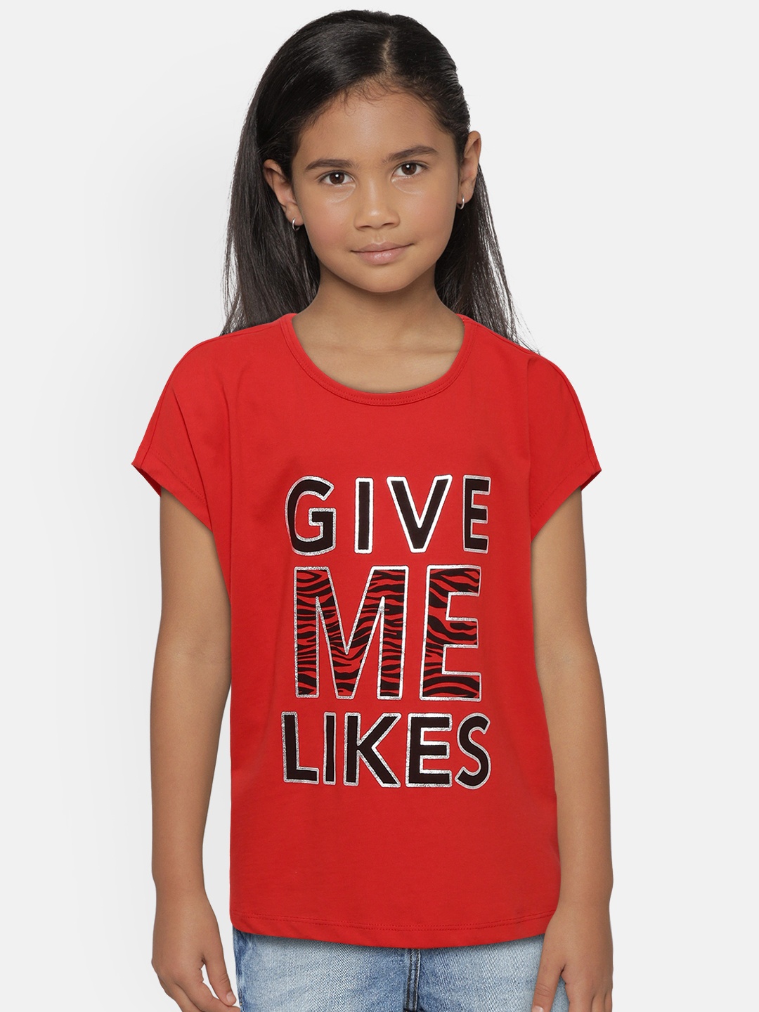 

United Colors of Benetton Girls Red Printed Pure Cotton Top