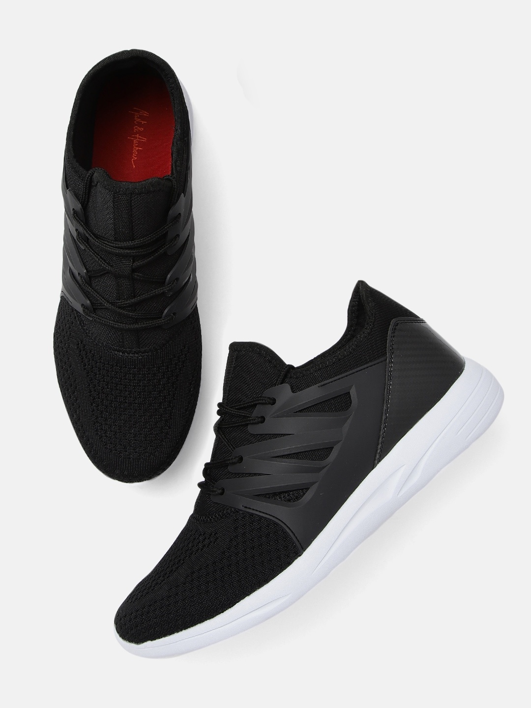 

Mast & Harbour Men Black Solid Running Shoes