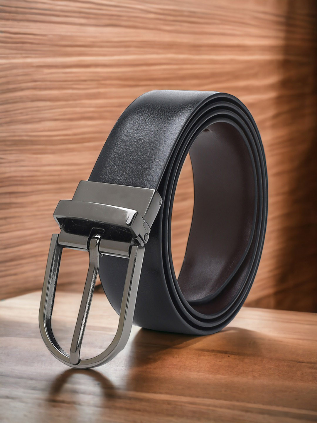 

CRUSSET Men Black & Brown Reversible Textured Belt