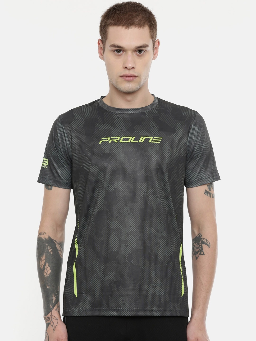 

Proline Active Men Grey Printed Round Neck T-shirt