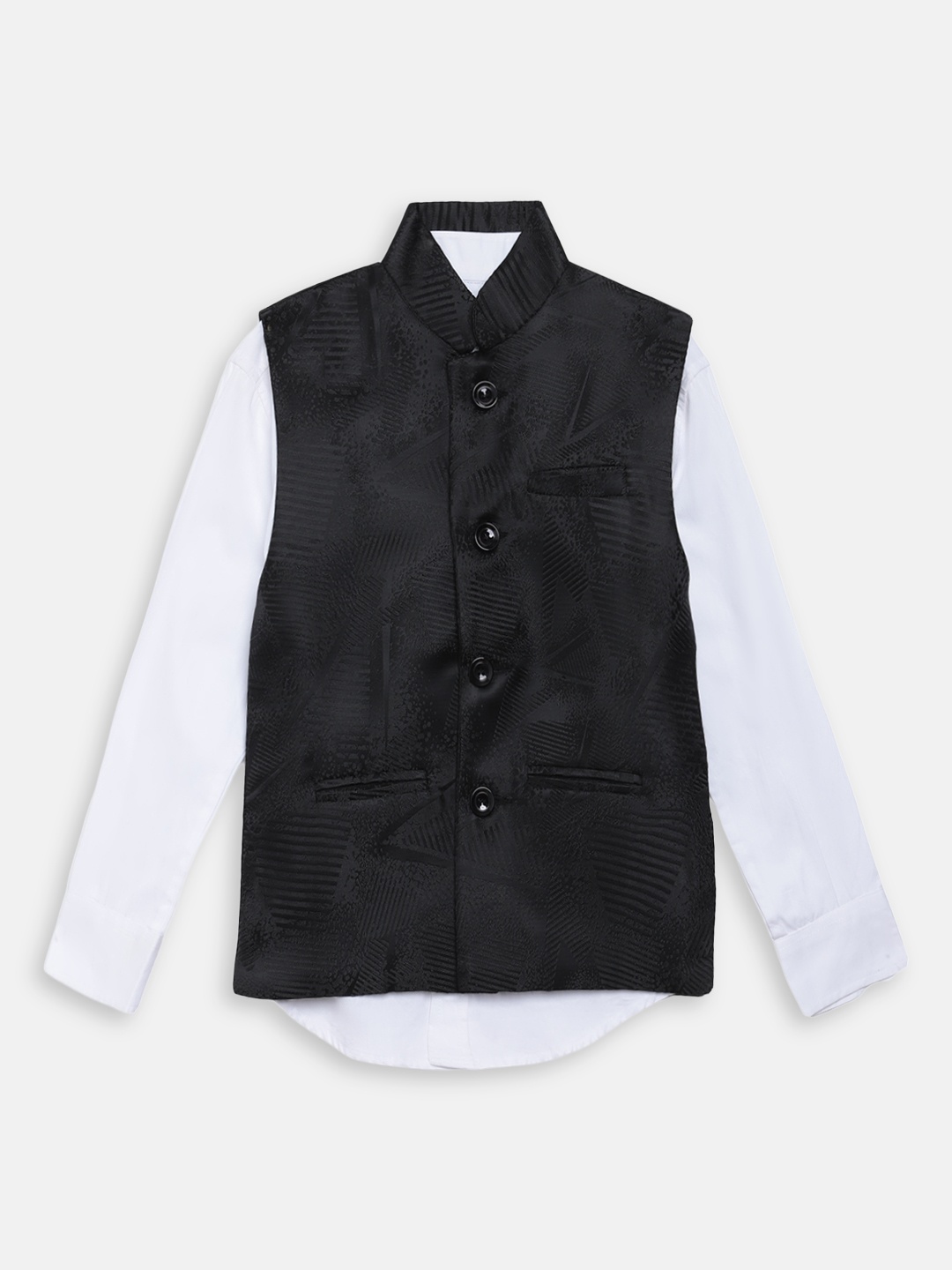Blue Giraffe Boys Black Solid Corduroy Nehru Jacket Set