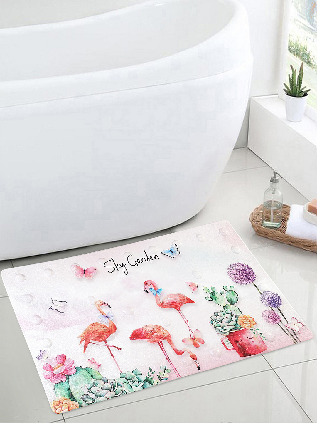 

Cortina White & Red Printed Microfiber Bath Rug