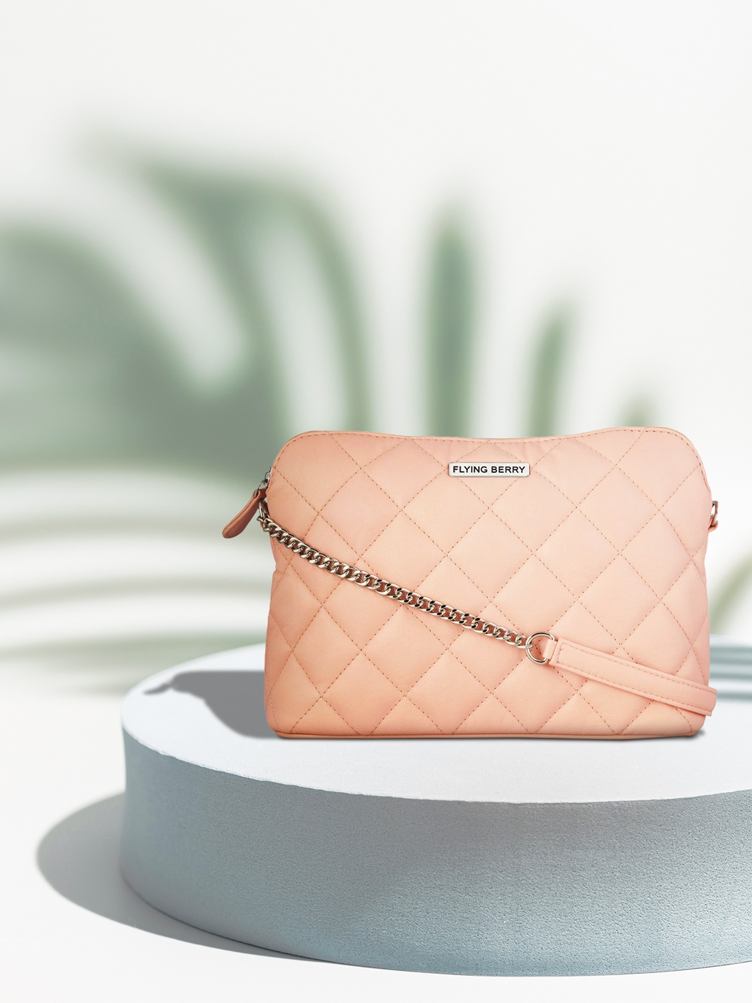 

FLYING BERRY Peach-Coloured Quilted Sling Bag