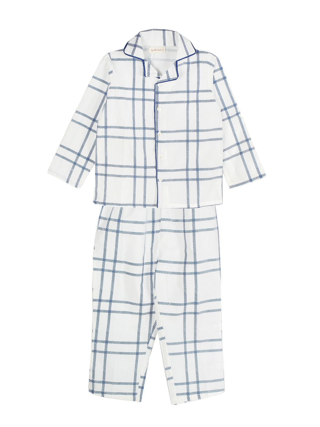 

My Little Lambs Unisex Kids Off White & Blue Checked Night suit
