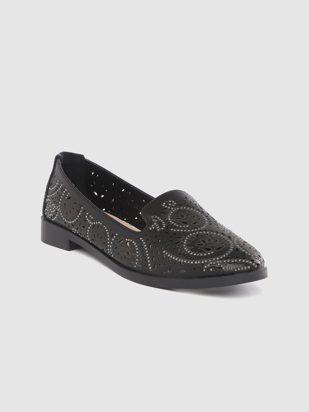 

Lavie Women Black Laser-Cuts Embellished Slip-Ons