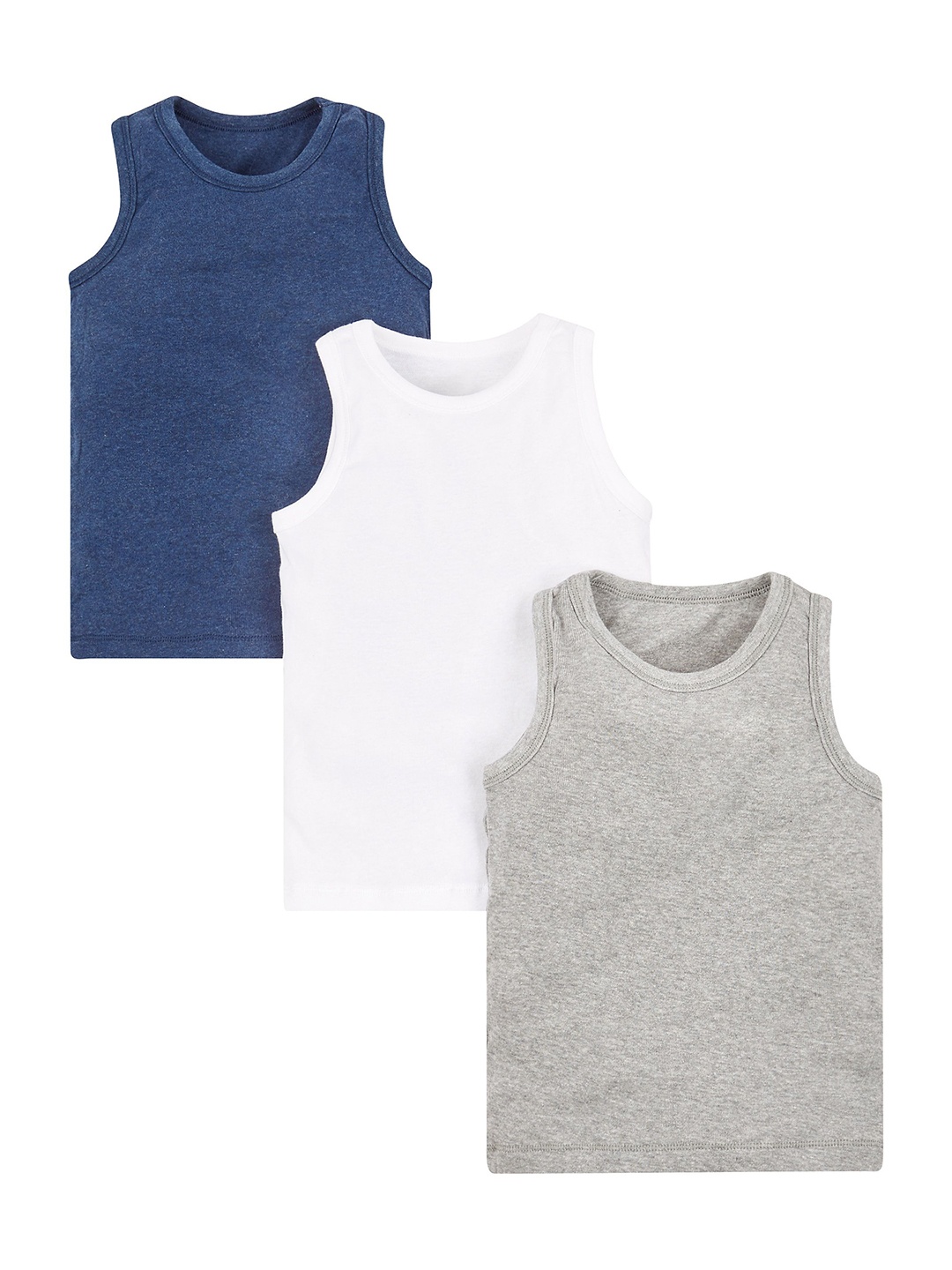 

mothercare Boys Pack of 3 Solid Pure Cotton Assorted Innerwear Vests, Blue