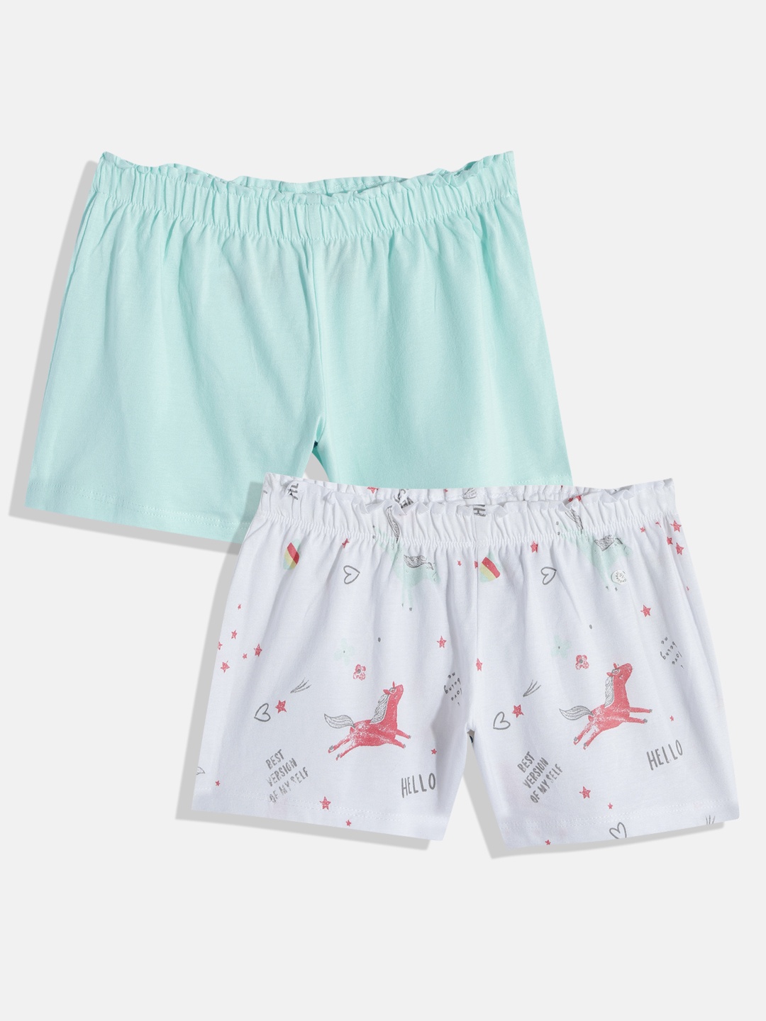 

mothercare Girls Pack of 2 Pure Cotton Shorts, Turquoise blue