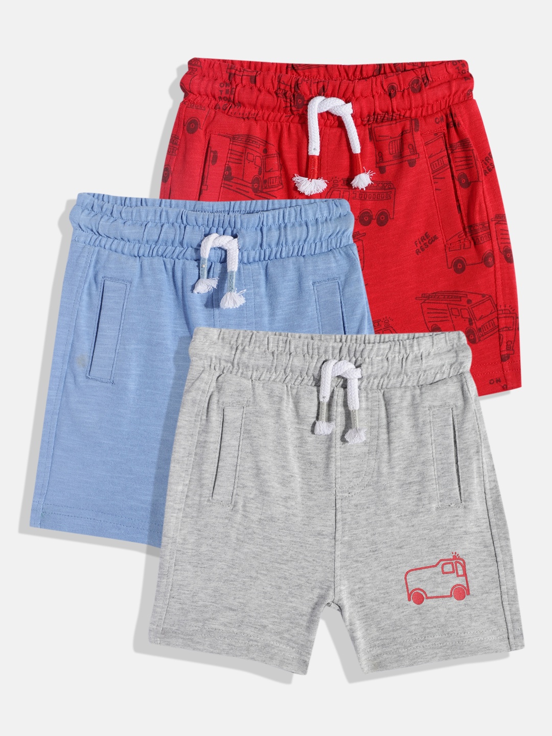 

mothercare Boys Pack of 3 Printed Pure Cotton Regular Shorts, Blue