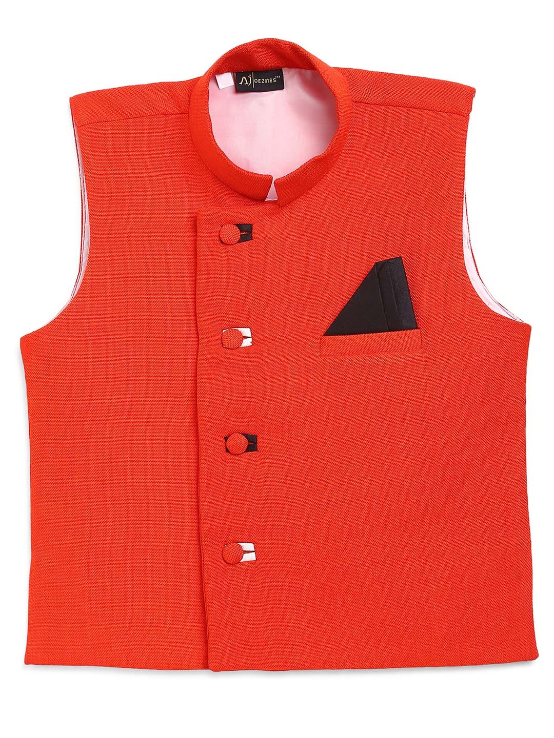 

Aj DEZInES Boys Orange & Black Solid Nehru Jacket