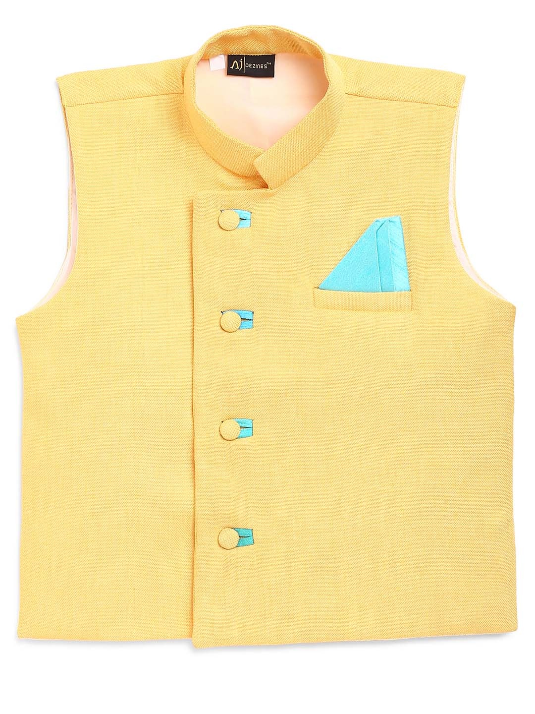 

Aj DEZInES Boys Yellow Solid Nehru Jackets