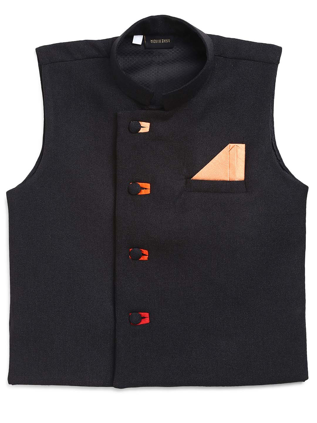 

Aj DEZInES Boys Black Solid Ethnic Nehru Jacket