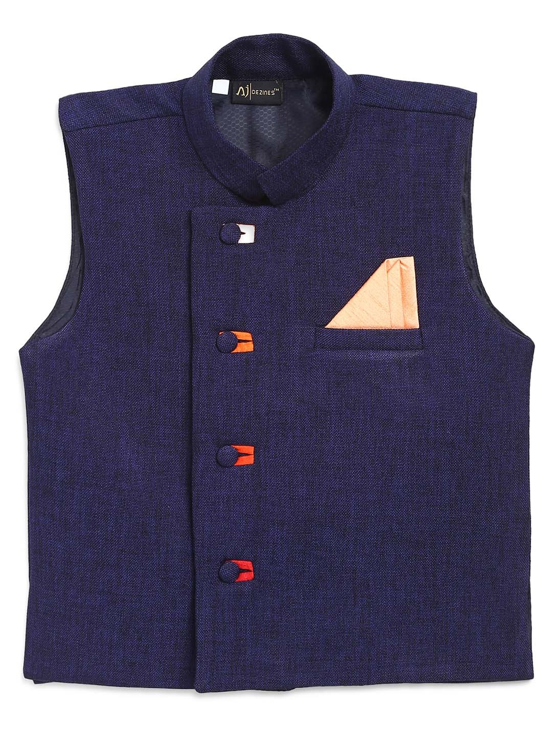 

Aj DEZInES Boys Navy Blue Solid Nehru Jacket
