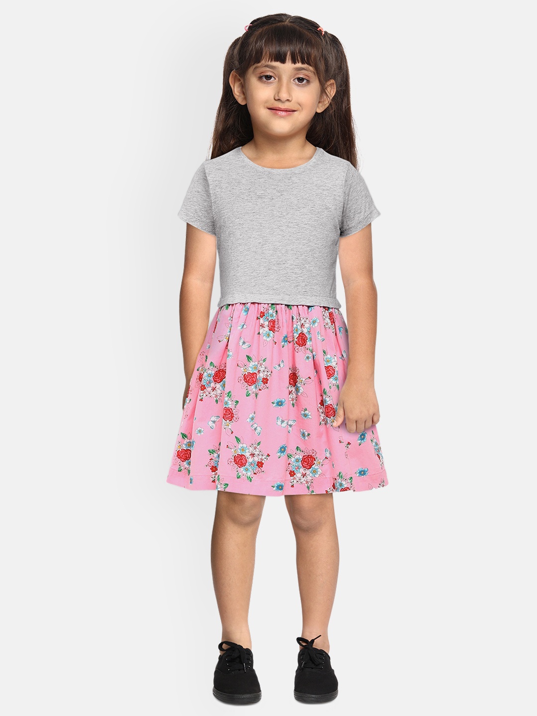 

mothercare Girls Grey Printed Fit and Flare Dress