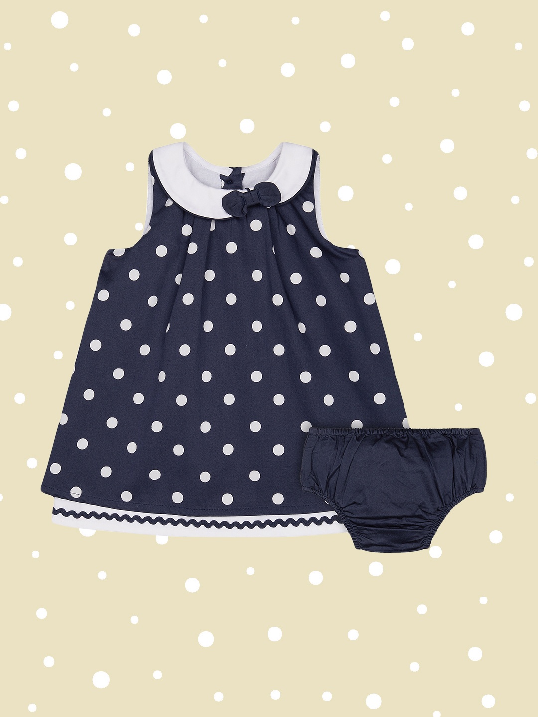 

mothercare Infant Girls Navy Blue & White Polka Dots Printed Pure Cotton A-Line Dress