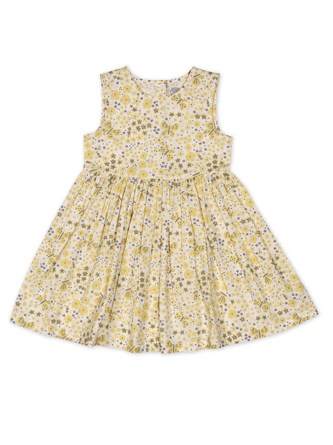 

mothercare Yellow & Brown Cotton Floral Fit & Flare Dress