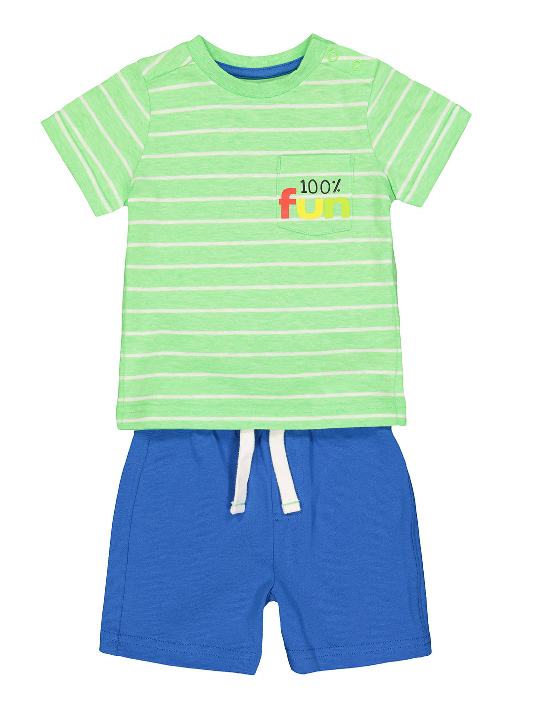 

mothercare Boys Green & Blue Striped T-shirt with Shorts