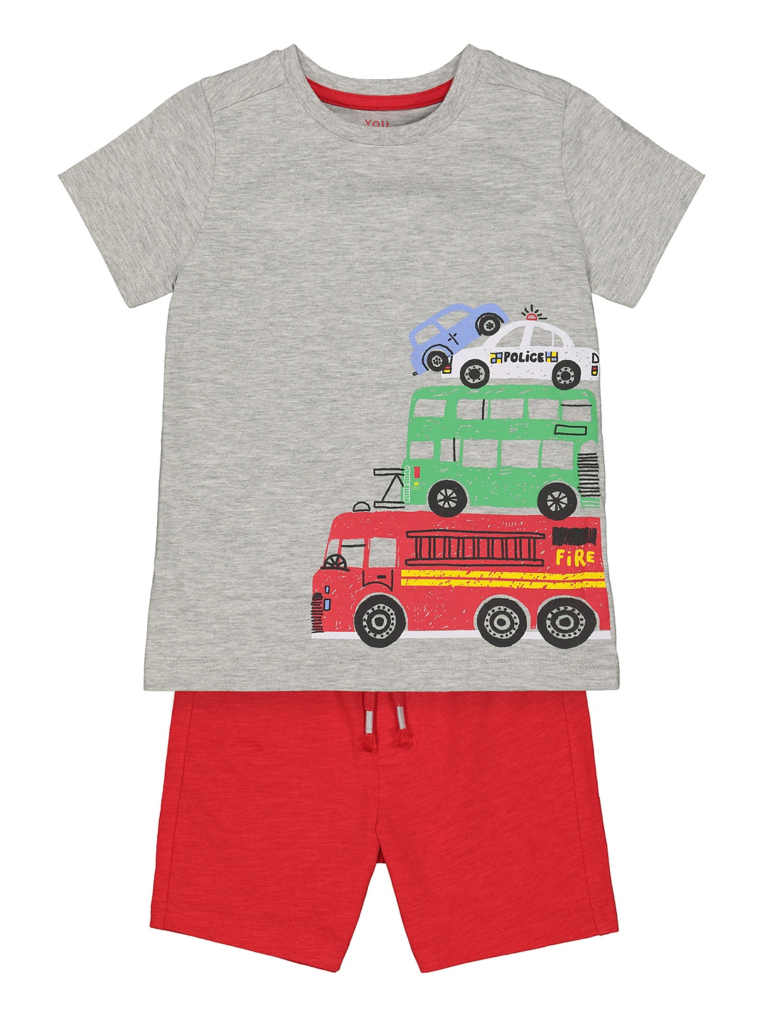 

mothercare Boys Grey & Red Printed T-shirt with Shorts